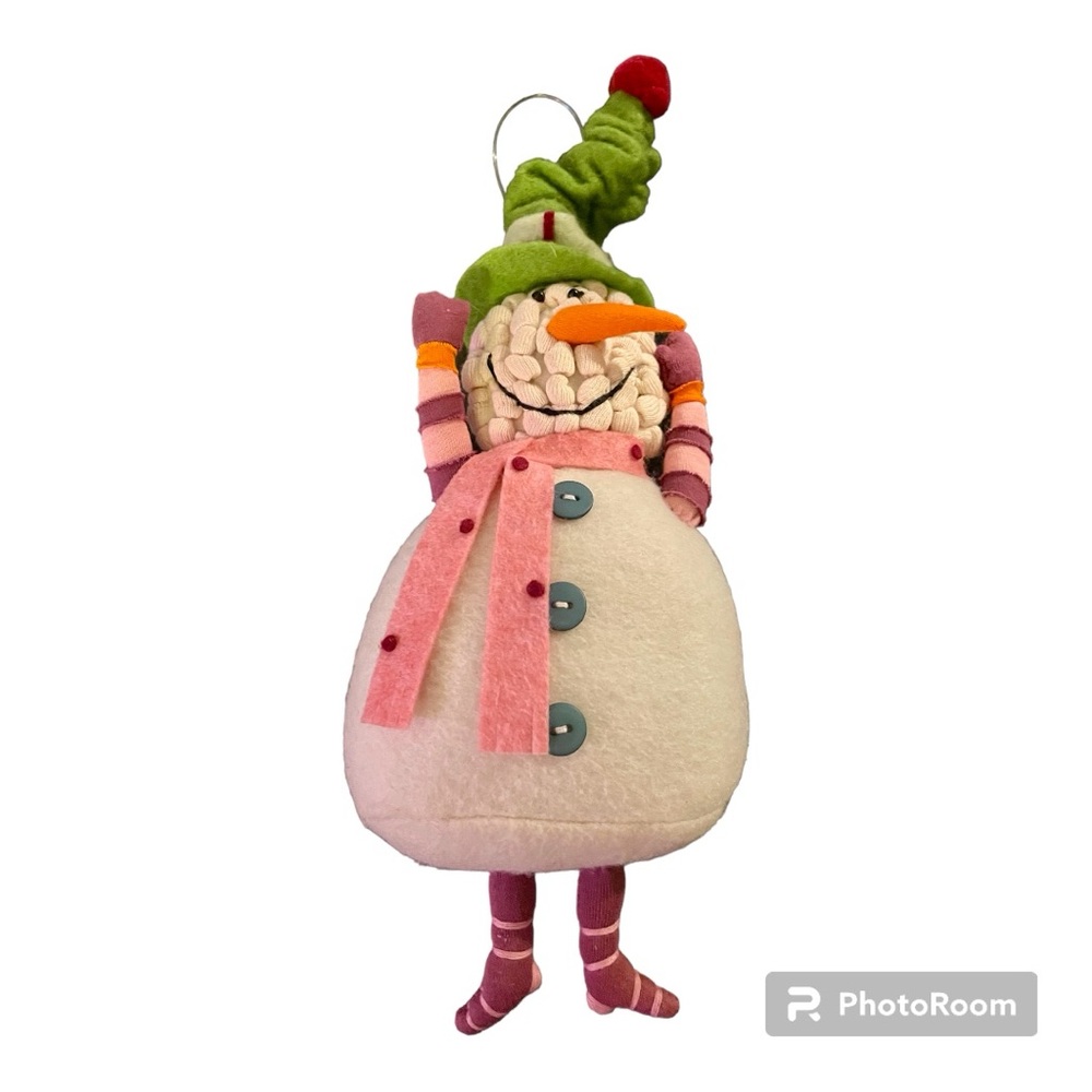 LORI SIEFERT for Silvestri collectable felt snowman - lime green hat/pink scarf